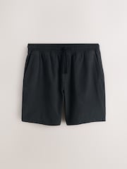 ブラック - テクスチャード コットンリネンブレンド ドローストリング ショートパンツ - 画像 1 / 5