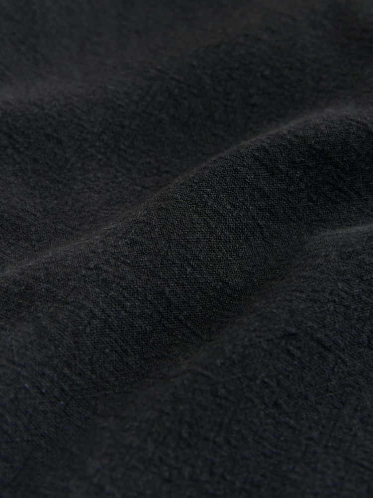 Black Textured Cotton Linen Blend Drawstring 7 Inch Shorts - Image 9 of 9
