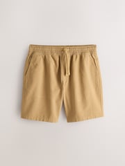 Tan Brown Textured Cotton Linen Blend Drawstring Shorts - Image 1 of 5