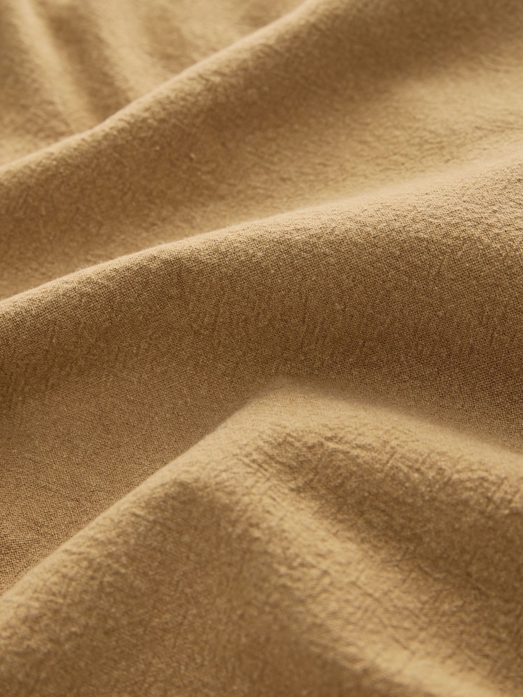 Tan Brown Textured Cotton Linen Blend Drawstring Shorts - Image 2 of 5