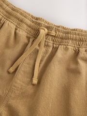 Tan Brown Textured Cotton Linen Blend Drawstring Shorts - Image 3 of 5