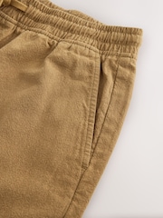 Tan Brown Textured Cotton Linen Blend Drawstring Shorts - Image 4 of 5