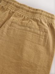 Tan Brown Textured Cotton Linen Blend Drawstring Shorts - Image 9 of 9