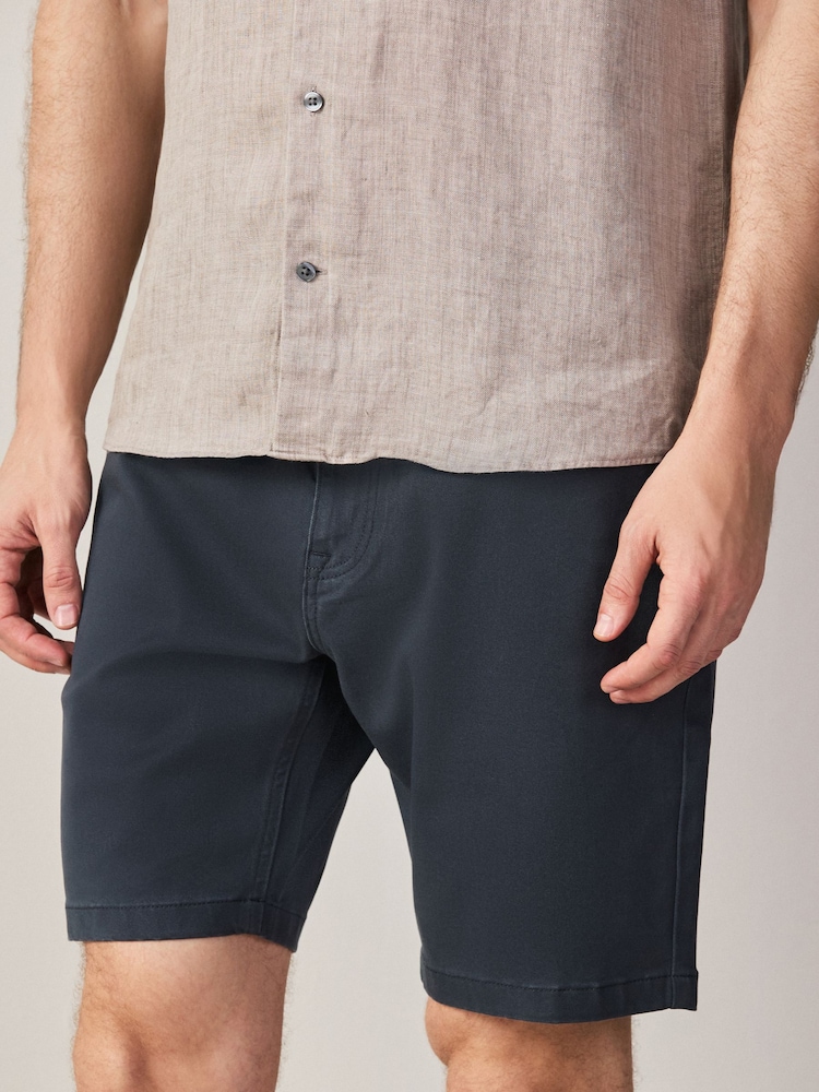 仿古藍色 - 舒適伸縮 5 口袋卡其短褲 - 圖片 1，共 9