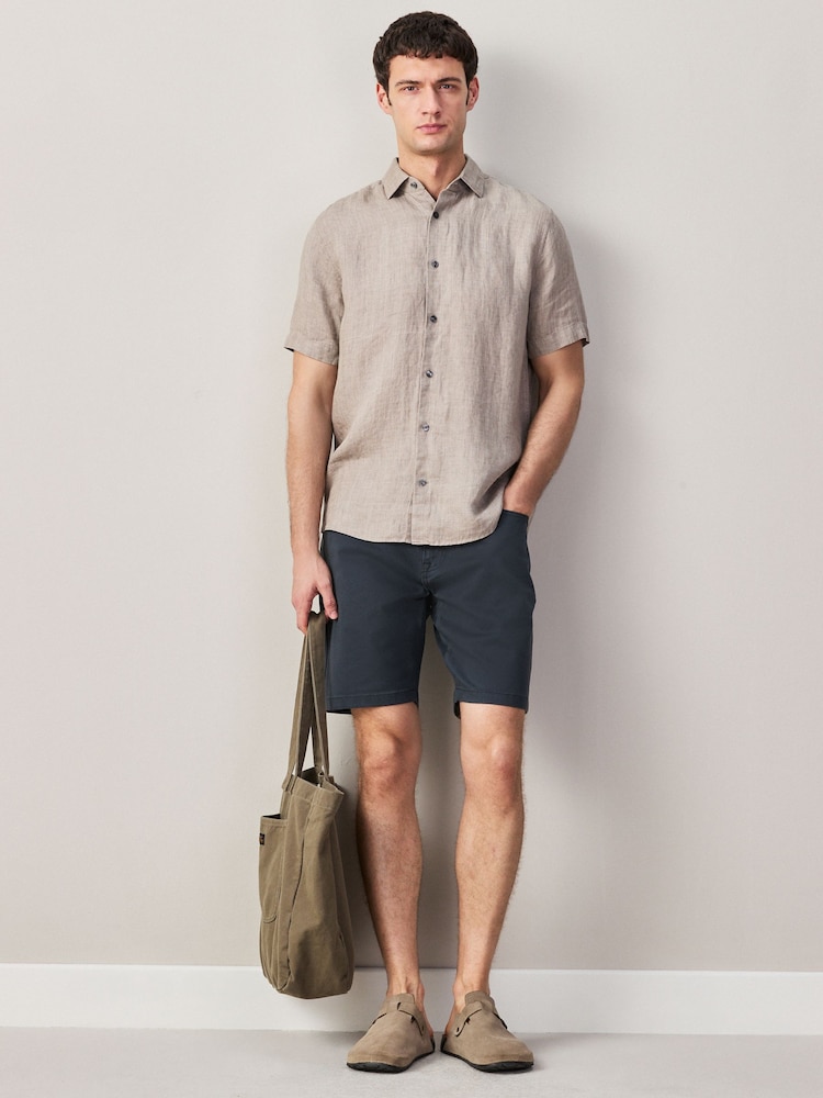 仿古藍色 - 舒適伸縮 5 口袋卡其短褲 - 圖片 2，共 9