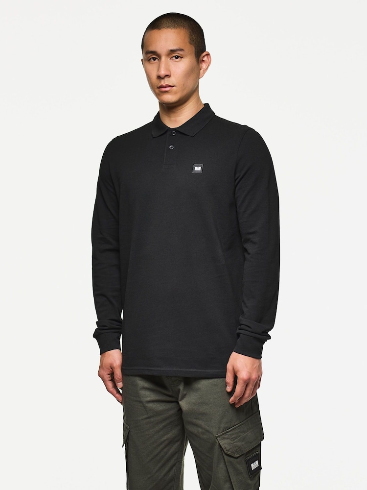 Weekend Offender Dice Long Sleeve Badge Black Polo Shirt - Image 1 of 3 Weekend Offender Dice Long Sleeve Badge Black Polo Shirt - Image 1 of 3