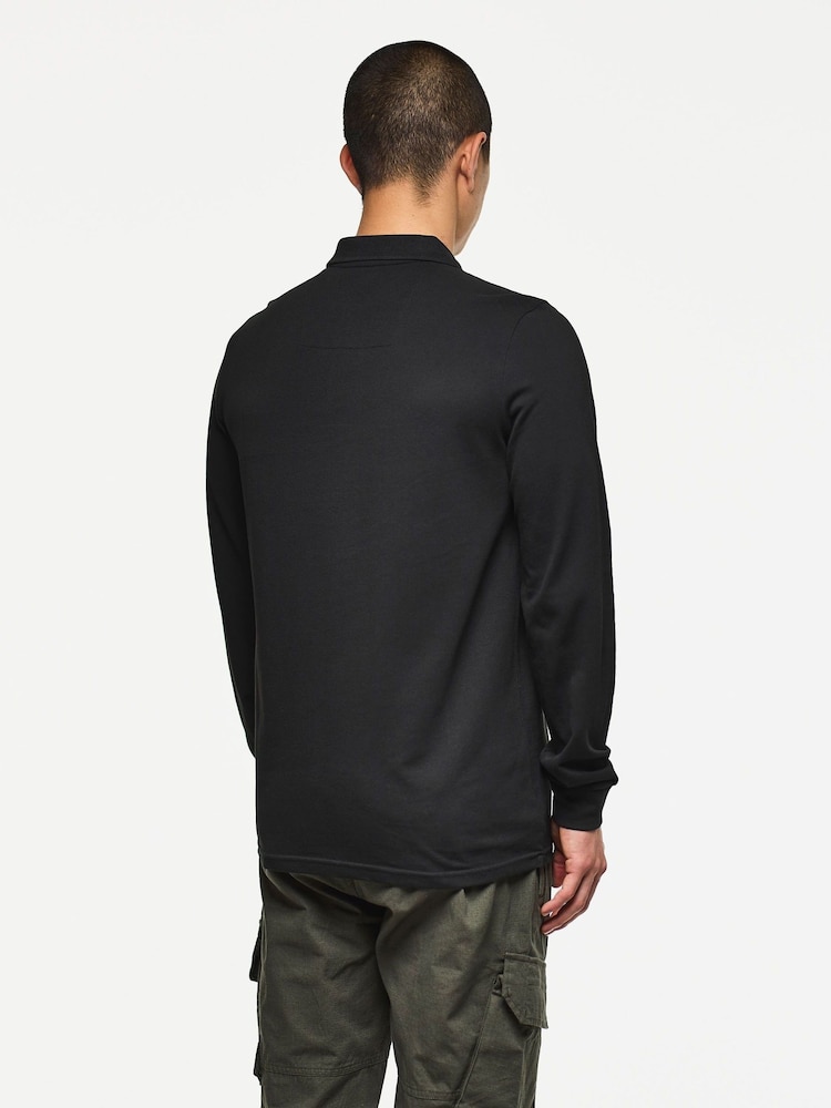 Weekend Offender Dice Long Sleeve Badge Black Polo Shirt - Image 2 of 3 Weekend Offender Dice Long Sleeve Badge Black Polo Shirt - Image 2 of 3