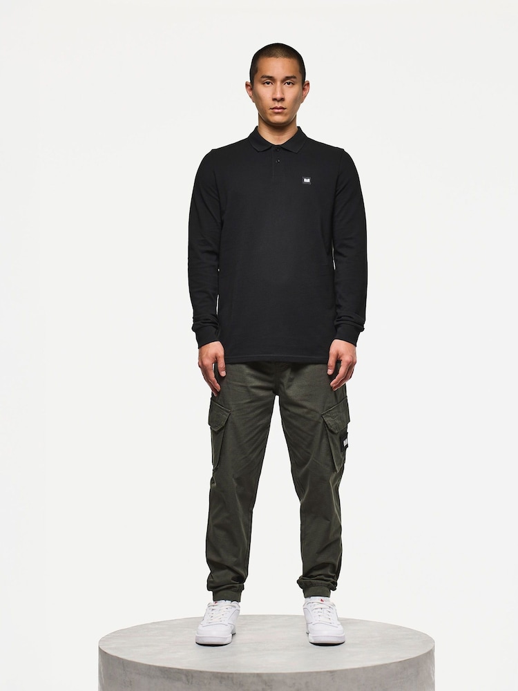 Weekend Offender Dice Long Sleeve Badge Black Polo Shirt - Image 3 of 3 Weekend Offender Dice Long Sleeve Badge Black Polo Shirt - Image 3 of 3