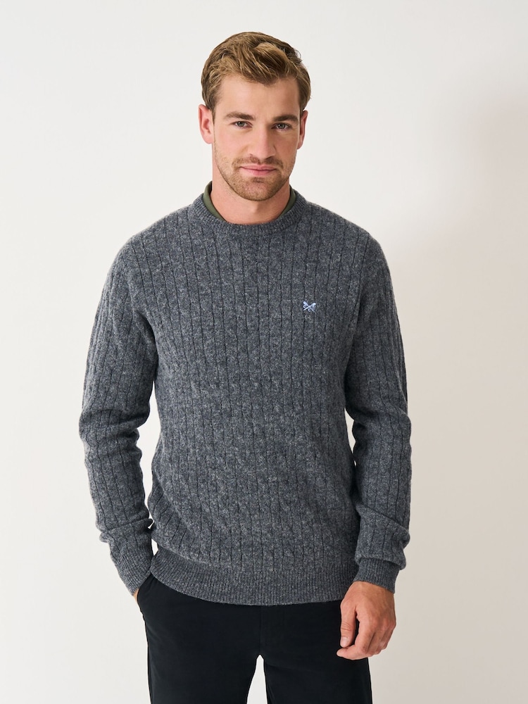 Crew Clothing Grey Lambswool Cable Crew Neck Jumper - Image 1 of 5