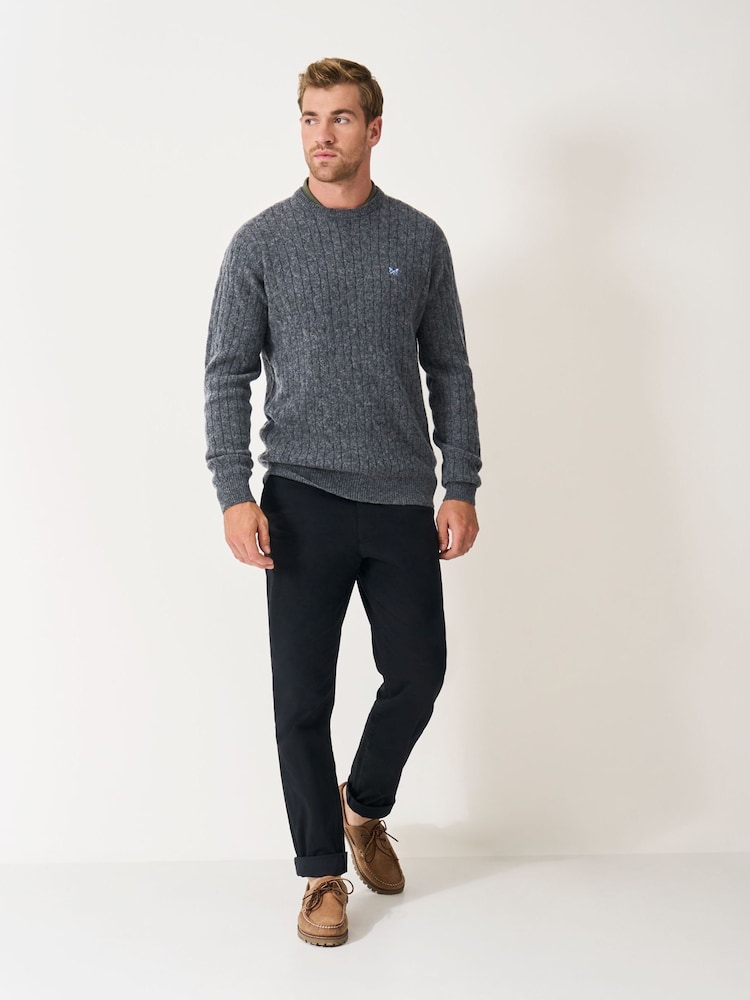 Crew Clothing Grey Lambswool Cable Crew Neck Jumper - Image 2 of 5