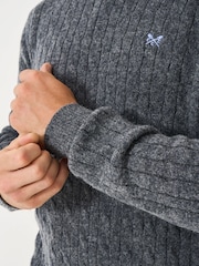 Crew Clothing Grey Lambswool Cable Crew Neck Jumper - Image 4 of 5