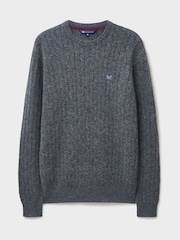 Crew Clothing Grey Lambswool Cable Crew Neck Jumper - Image 5 of 5