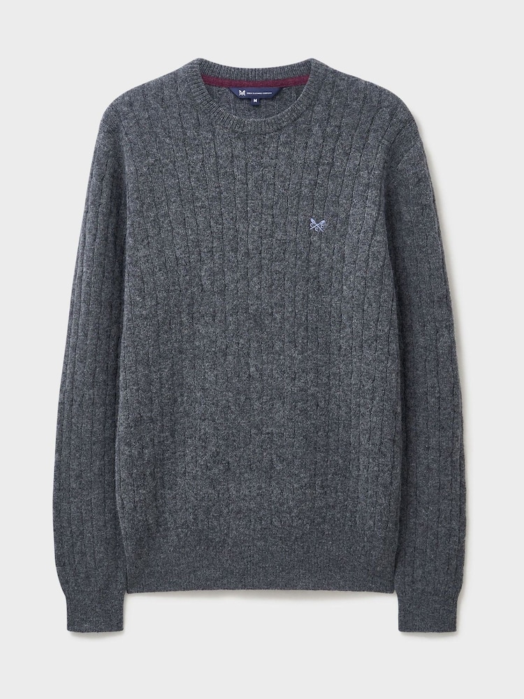 Crew Clothing Grey Lambswool Cable Crew Neck Jumper - Image 5 of 5