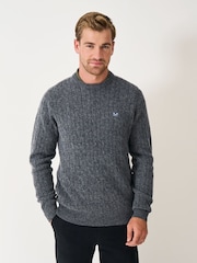 Crew Clothing Grey Lambswool Cable Crew Neck Jumper - Image 6 of 10