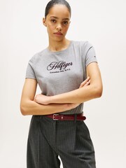 Tommy Hilfiger Grey Logo Embroidery Crew Neck T-Shirt - Image 1 of 5