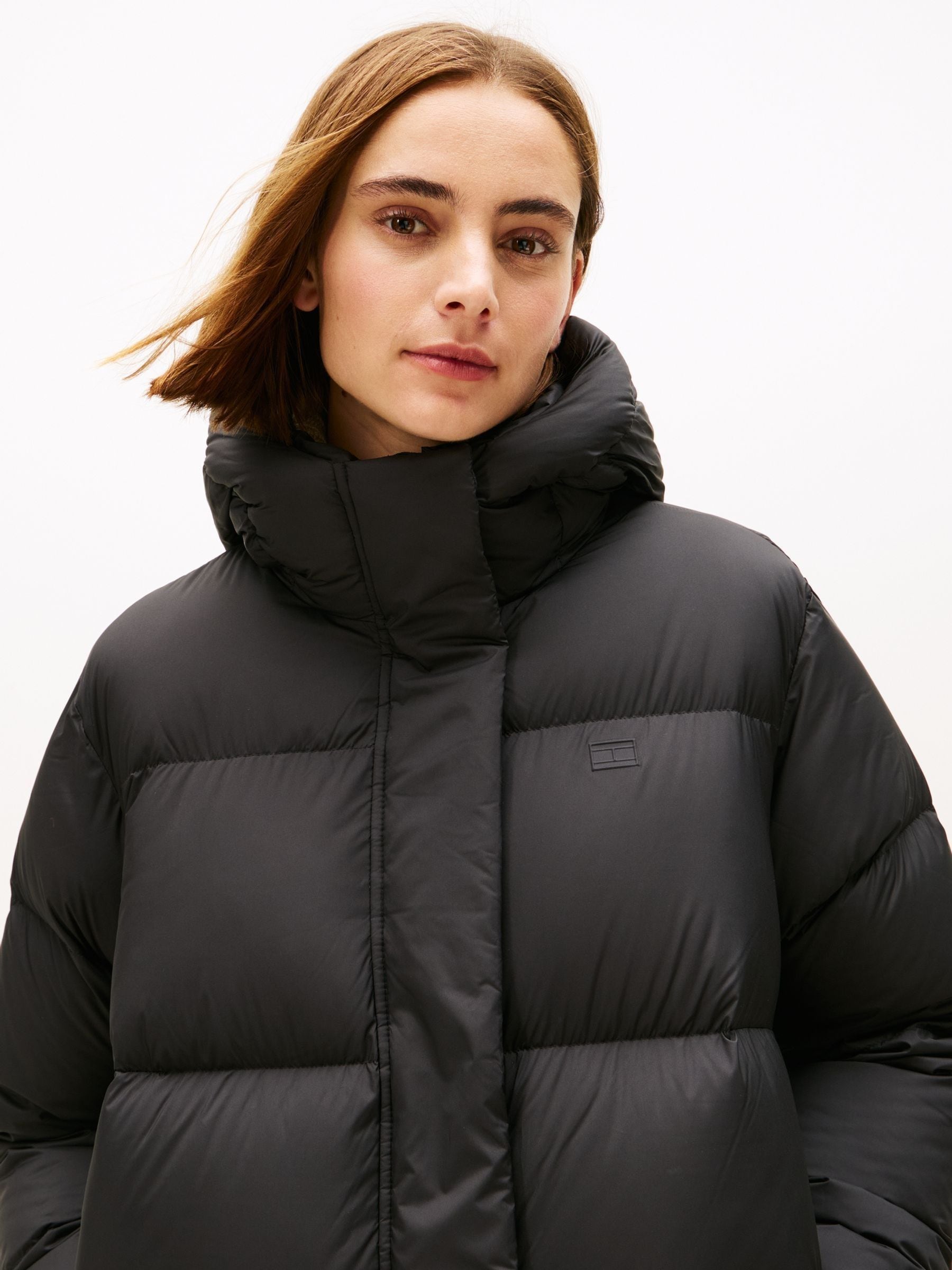 Buy Tommy Hilfiger Black Down Hooded Longline Puffer Coat from