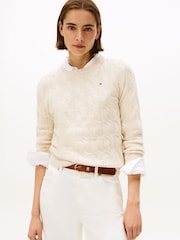 Tommy Hilfiger Cream Cable Knit Soft Wool Jumper - Image 1 of 5