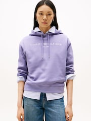 Tommy Hilfiger Purple Logo Embroidery Drawstring Hoodie - Image 1 of 5