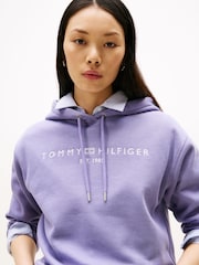 Tommy Hilfiger Purple Logo Embroidery Drawstring Hoodie - Image 4 of 5