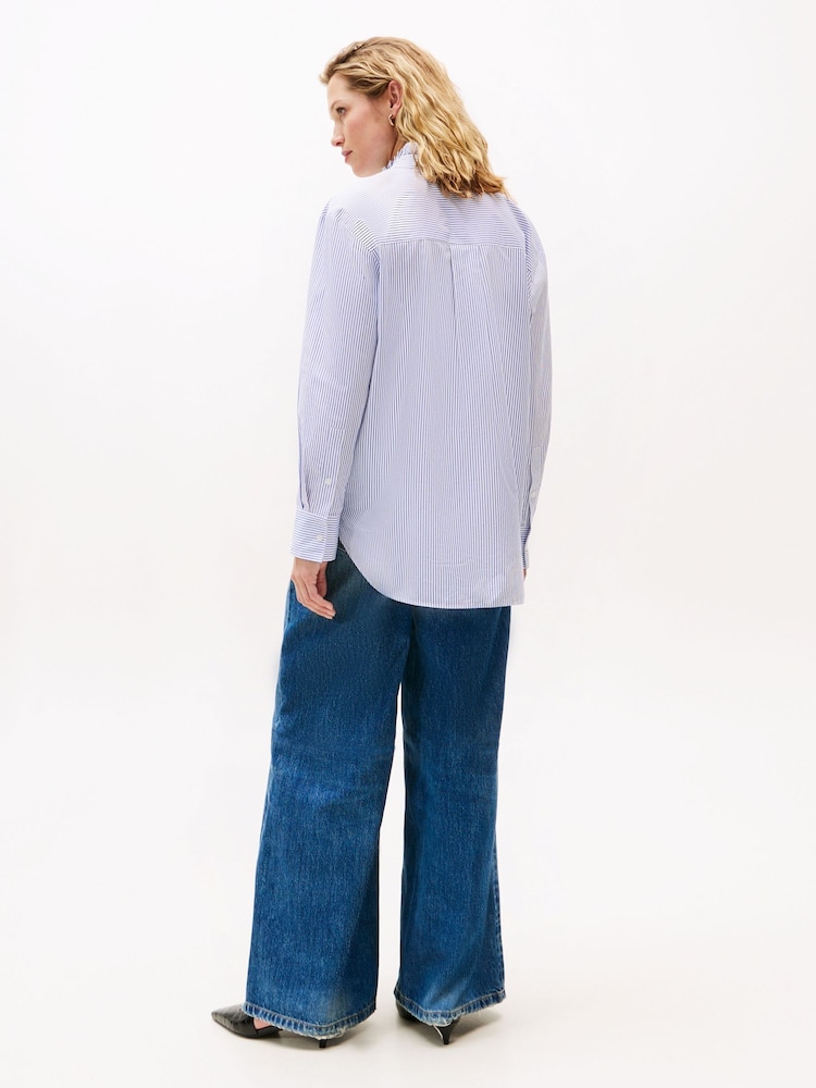 Tommy Hilfiger Blue Ruffle Collar Poplin Relaxed Fit Shirt - Image 2 of 5 Tommy Hilfiger Blue Ruffle Collar Poplin Relaxed Fit Shirt - Image 2 of 5