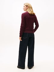 Tommy Hilfiger Red Cable Knit Soft Wool Jumper - Image 3 of 5