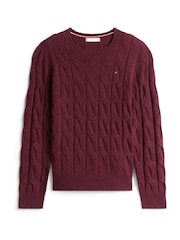 Tommy Hilfiger Red Cable Knit Soft Wool Jumper - Image 5 of 5