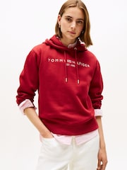 Tommy Hilfiger Red Logo Embroidery Drawstring Hoodie - Image 1 of 5