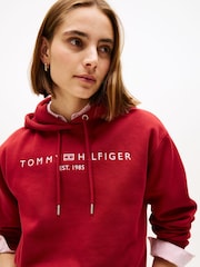 Tommy Hilfiger Red Logo Embroidery Drawstring Hoodie - Image 5 of 5