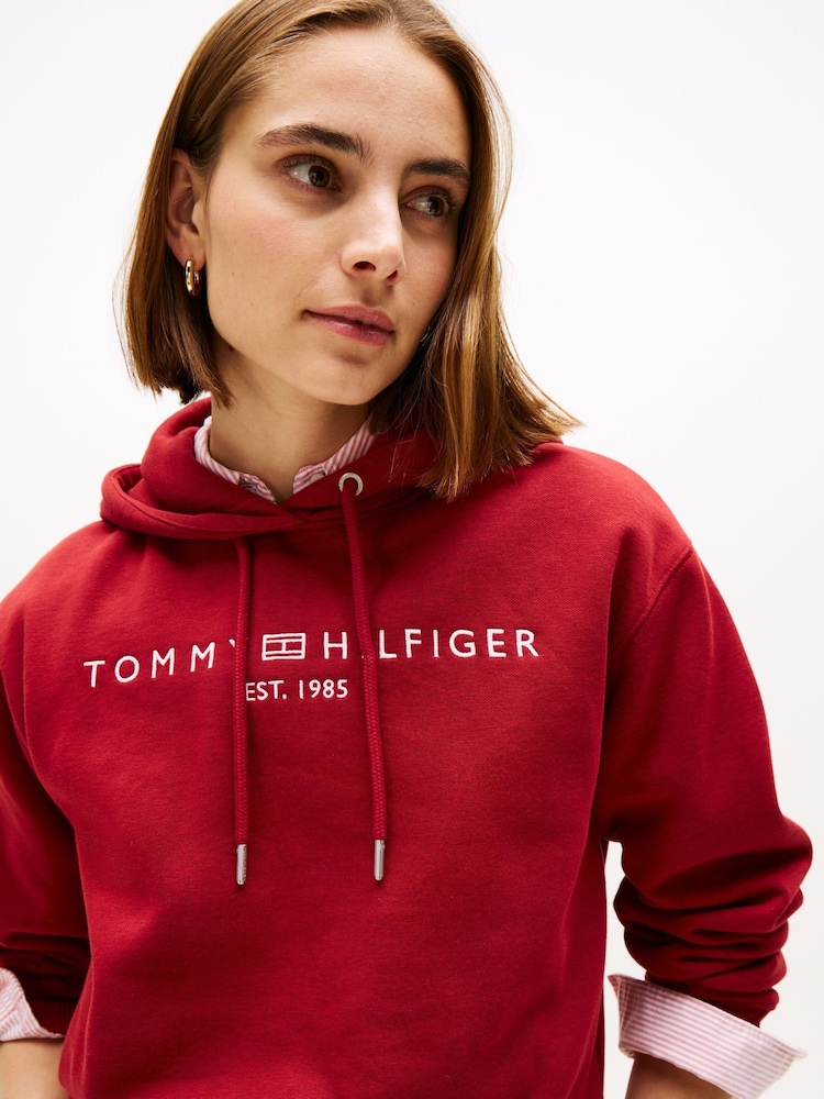 Tommy Hilfiger Red Logo Embroidery Drawstring Hoodie - Image 5 of 5