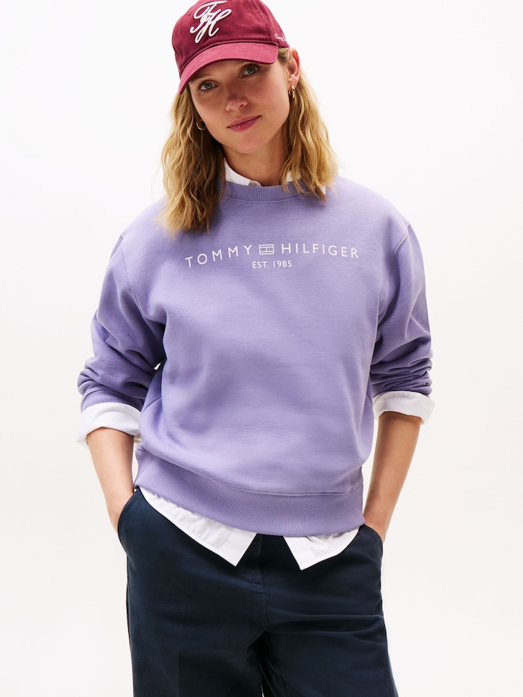 Tommy Hilfiger Purple Logo Signature Crew Neck Sweatshirt - Image 1 of 5 Tommy Hilfiger Purple Logo Signature Crew Neck Sweatshirt - Image 1 of 5