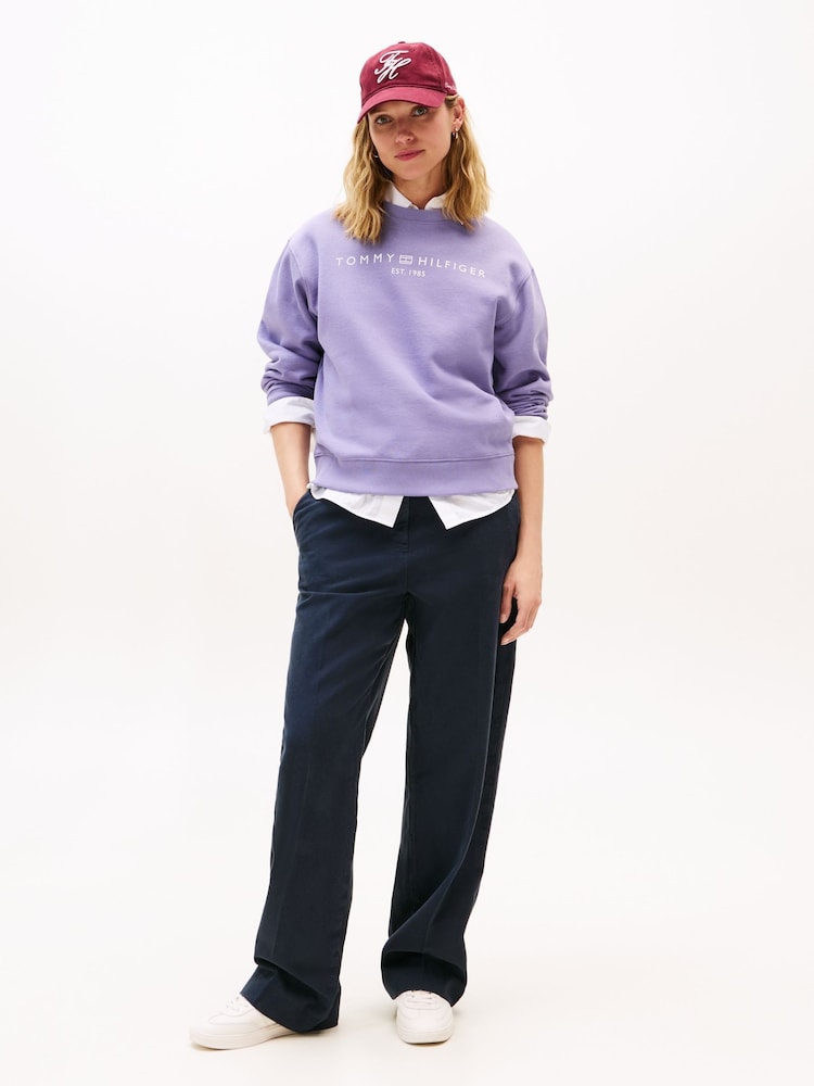 Tommy Hilfiger Purple Logo Signature Crew Neck Sweatshirt - Image 2 of 5 Tommy Hilfiger Purple Logo Signature Crew Neck Sweatshirt - Image 2 of 5