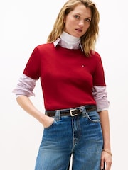 Tommy Hilfiger Red Crew Neck Slim Fit T-Shirt - Image 1 of 5