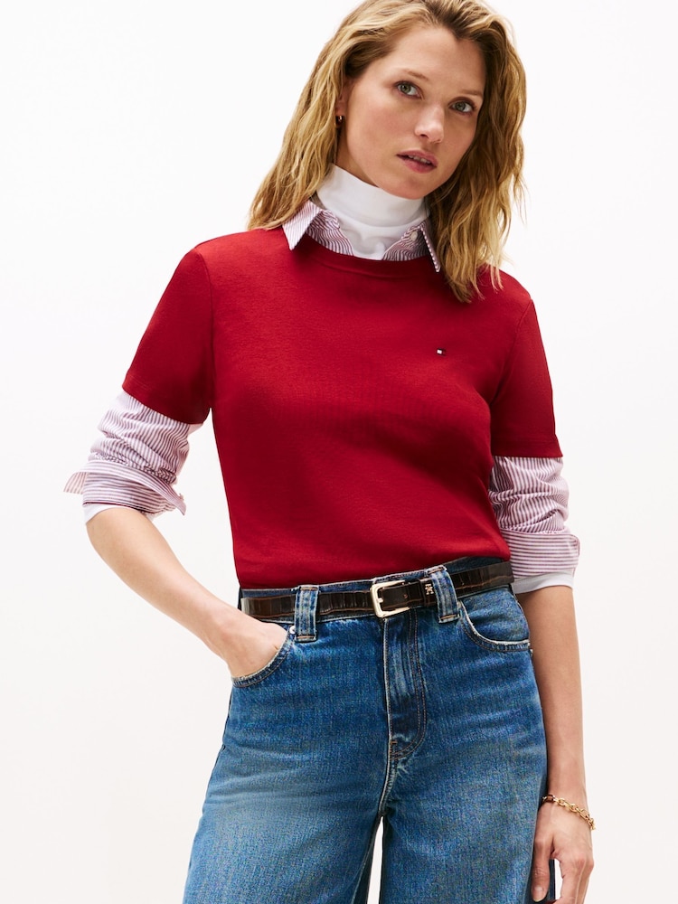 Tommy Hilfiger Red Crew Neck Slim Fit T-Shirt - Image 1 of 5