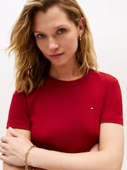Tommy Hilfiger Red Crew Neck Slim Fit T-Shirt - Image 4 of 5