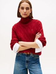 Tommy Hilfiger Red Cable Knit Soft Wool Relaxed Jumper - Image 1 of 5