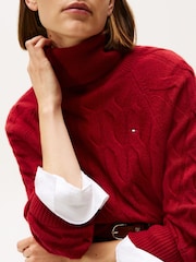 Tommy Hilfiger Red Cable Knit Soft Wool Relaxed Jumper - Image 4 of 5