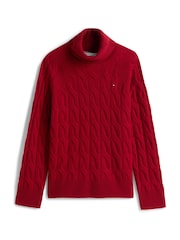 Tommy Hilfiger Red Cable Knit Soft Wool Relaxed Jumper - Image 5 of 5