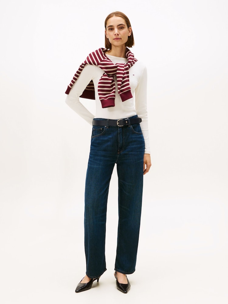 Tommy Hilfiger White Ribbed Slim Boat Neck T-Shirt - Image 2 of 5