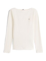 Tommy Hilfiger White Ribbed Slim Boat Neck T-Shirt - Image 5 of 5