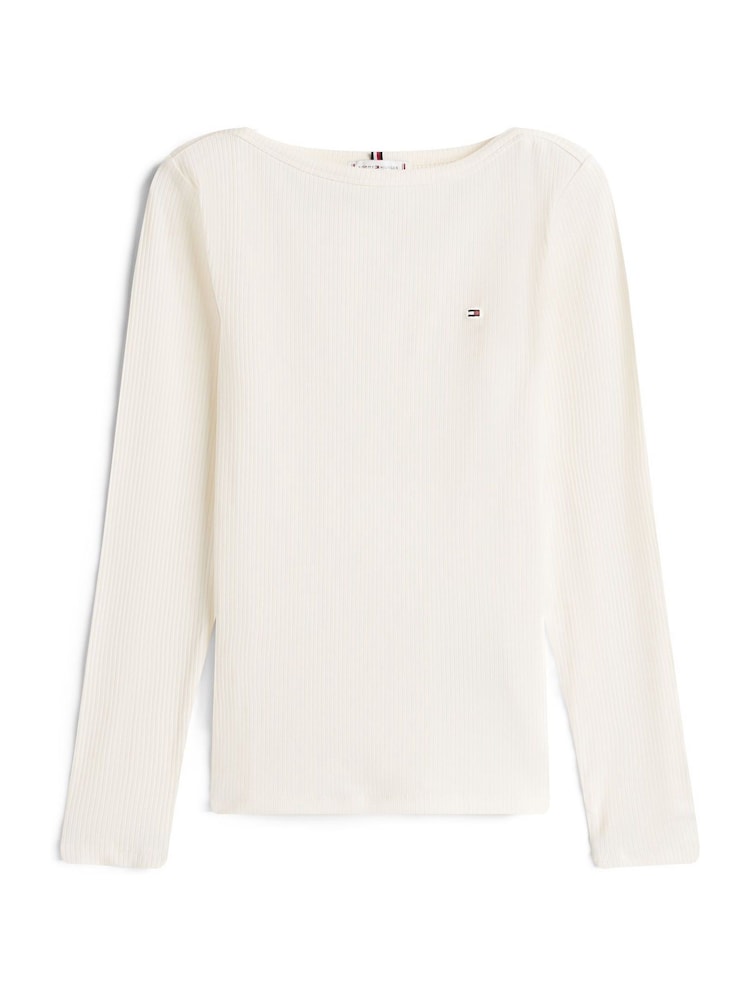 Tommy Hilfiger White Ribbed Slim Boat Neck T-Shirt - Image 5 of 5