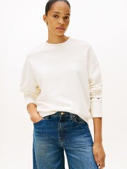 Tommy Hilfiger White Logo Embroidery Relaxed Fit Sweatshirt - Image 1 of 5