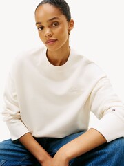 Tommy Hilfiger White Logo Embroidery Relaxed Fit Sweatshirt - Image 4 of 5