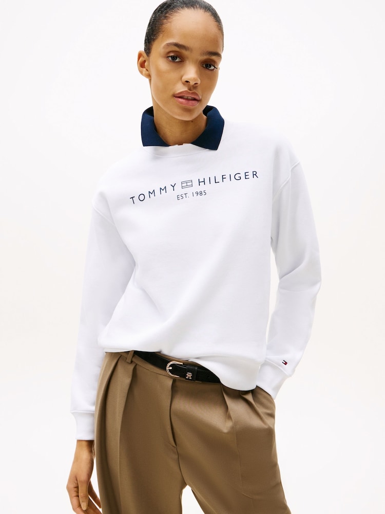 Tommy Hilfiger White Logo Signature Crew Neck Sweatshirt - Image 1 of 7