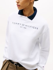 Tommy Hilfiger White Logo Signature Crew Neck Sweatshirt - Image 4 of 7