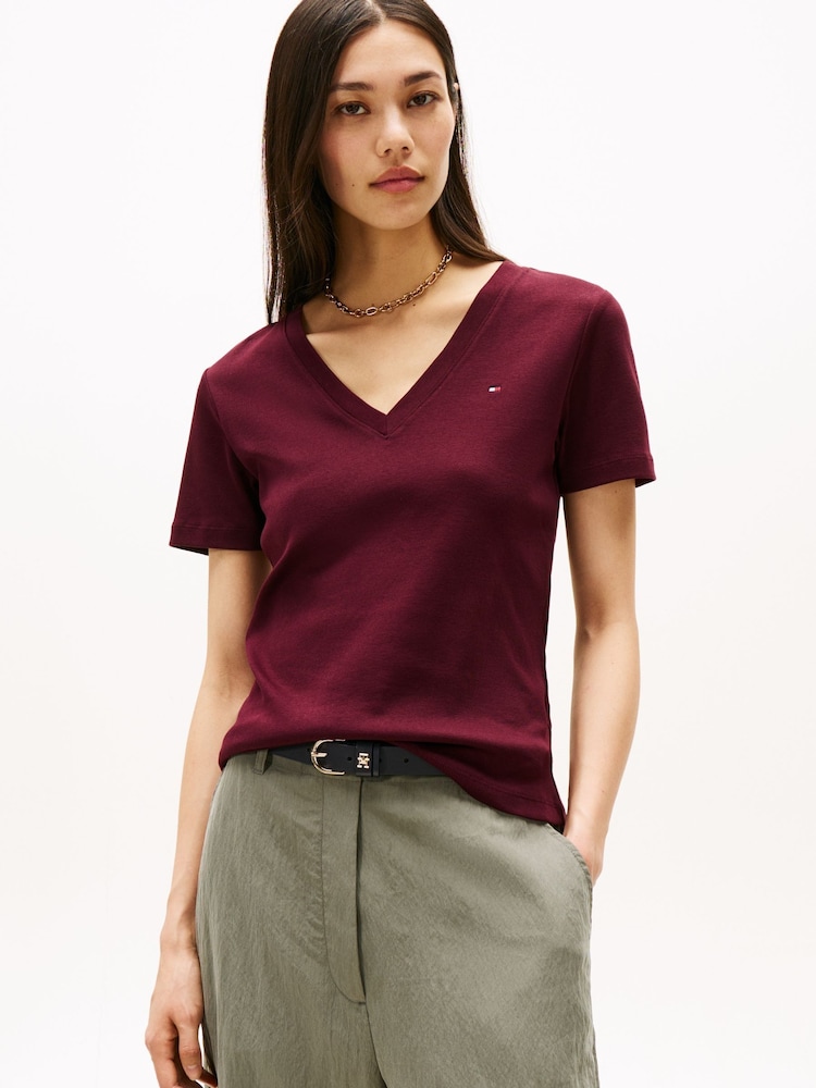Tommy Hilfiger Red V-Neck Slim T-Shirt - Image 1 of 5