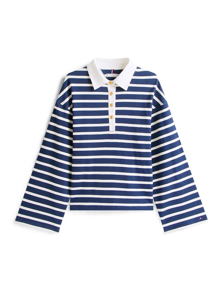 Tommy Hilfiger Blue Gold Tone Button Relaxed Rugby Sweatshirt - Image 5 of 5