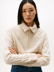 Tommy Hilfiger Cream Half-Zip Cable Knit Soft Wool Jumper - Image 4 of 5
