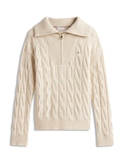 Tommy Hilfiger Cream Half-Zip Cable Knit Soft Wool Jumper - Image 5 of 5