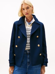 Tommy Hilfiger Blue Wool Blend Double Breasted Peacoat - Image 1 of 7