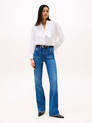 Tommy Hilfiger White Poplin Tie Neck Oversized Fit Shirt - Image 2 of 5